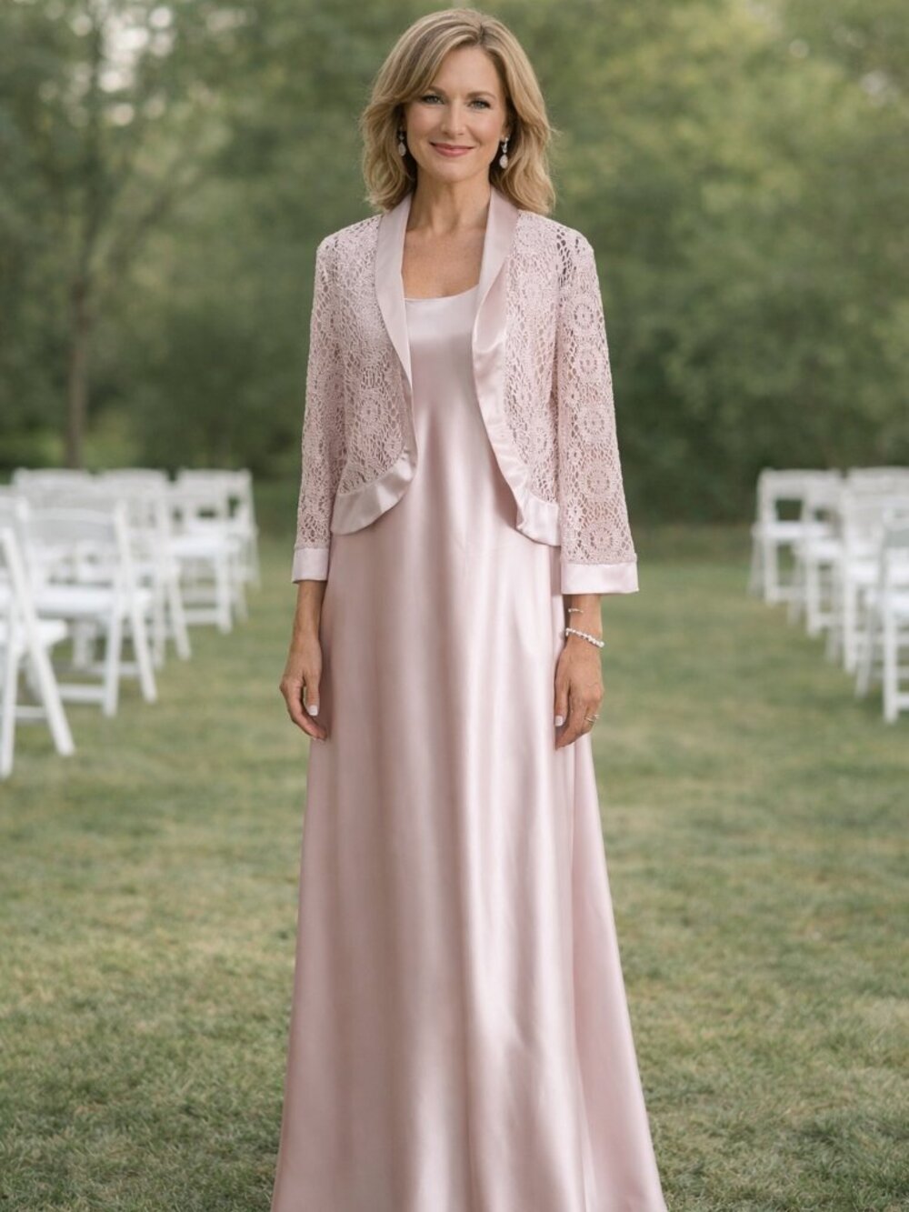 Formal blush pink gown satin lace bolero Mother of the Bride bridal party